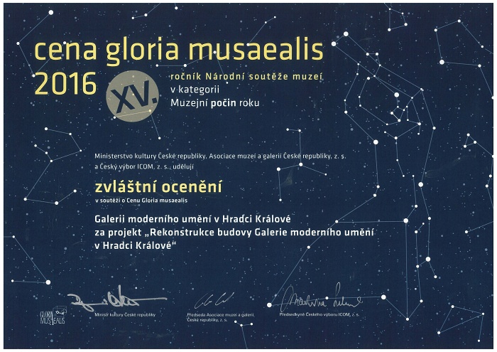 Galerie moderního umění získala zvláštní ocenění v Národní soutěži muzeí Gloria musaealis 2016