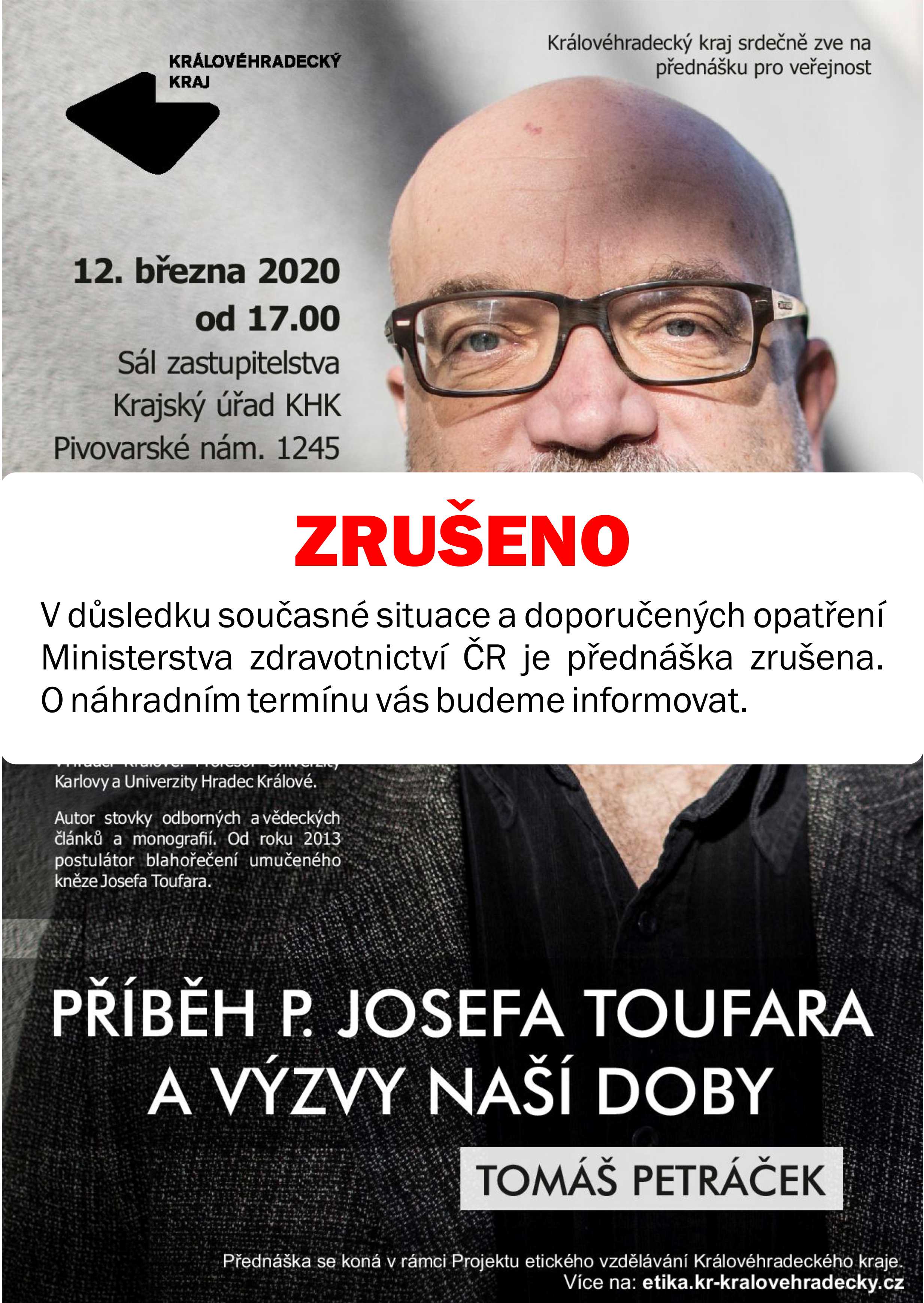 Zveme na přednášku Tomáše Petráčka: Příběh P. Josefa Toufara a výzvy naší doby